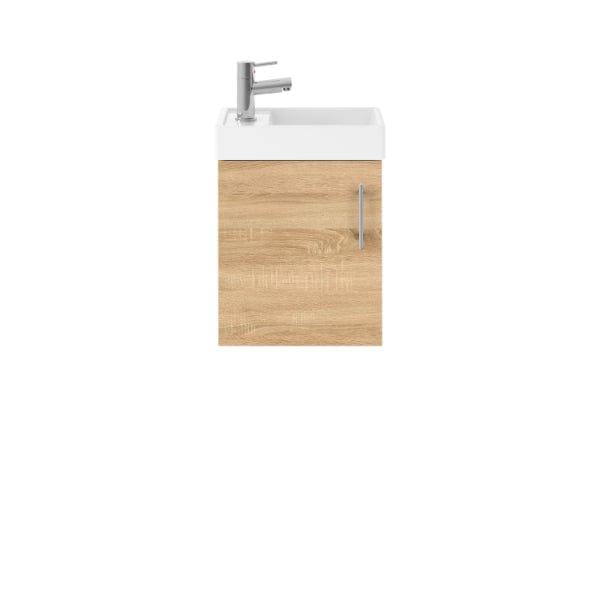 Nuie Wall Hung Vanity Units,Modern Vanity Units,Basins With Wall Hung Vanity Units,Nuie Natural Oak Nuie Vault 1 Door Wall Hung Vanity Unit With Basin 400mm Wide