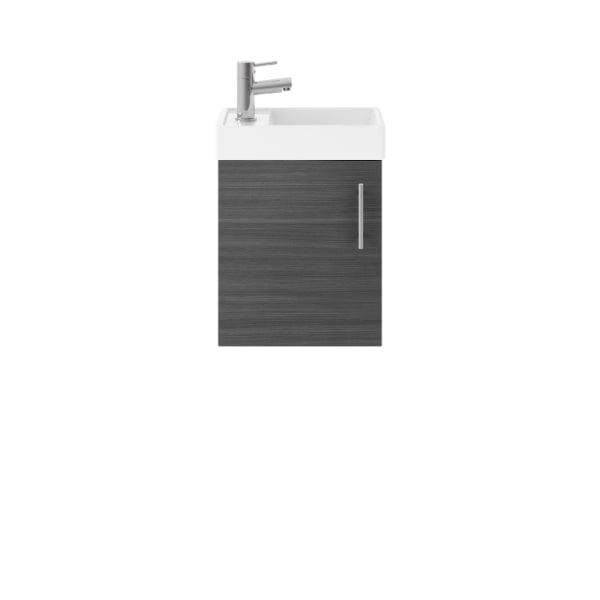 Nuie Wall Hung Vanity Units,Modern Vanity Units,Basins With Wall Hung Vanity Units,Nuie Anthracite Grey Nuie Vault 1 Door Wall Hung Vanity Unit With Basin 400mm Wide