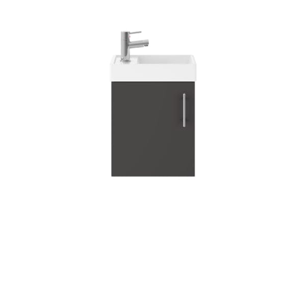 Nuie Wall Hung Vanity Units,Modern Vanity Units,Basins With Wall Hung Vanity Units,Nuie Gloss Grey Nuie Vault 1 Door Wall Hung Vanity Unit With Basin 400mm Wide