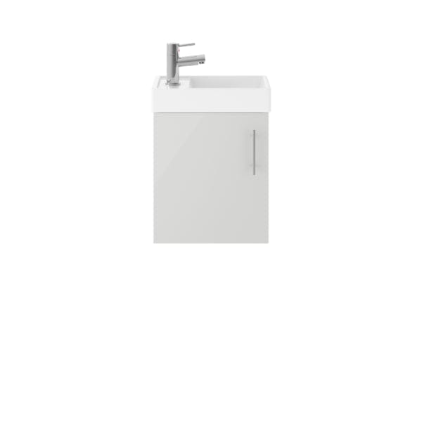 Nuie Wall Hung Vanity Units,Modern Vanity Units,Basins With Wall Hung Vanity Units,Nuie Gloss Grey Mist Nuie Vault 1 Door Wall Hung Vanity Unit With Basin 400mm Wide