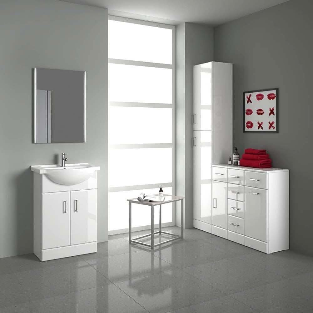 Quartz MDF Gloss White Vanity Unit with Basin