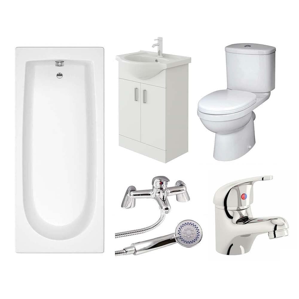 VeeBath Rosina Vanity Unit, Toilet & Single Ended Bath Bathroom Suite - 1600mm