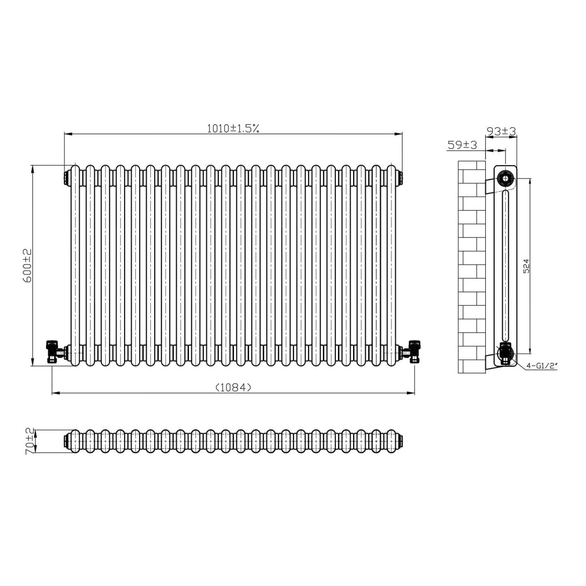 Bathroom4less Heating,Heated Towel Rails,Column Radiators Traditional Horizontal Column Radiator