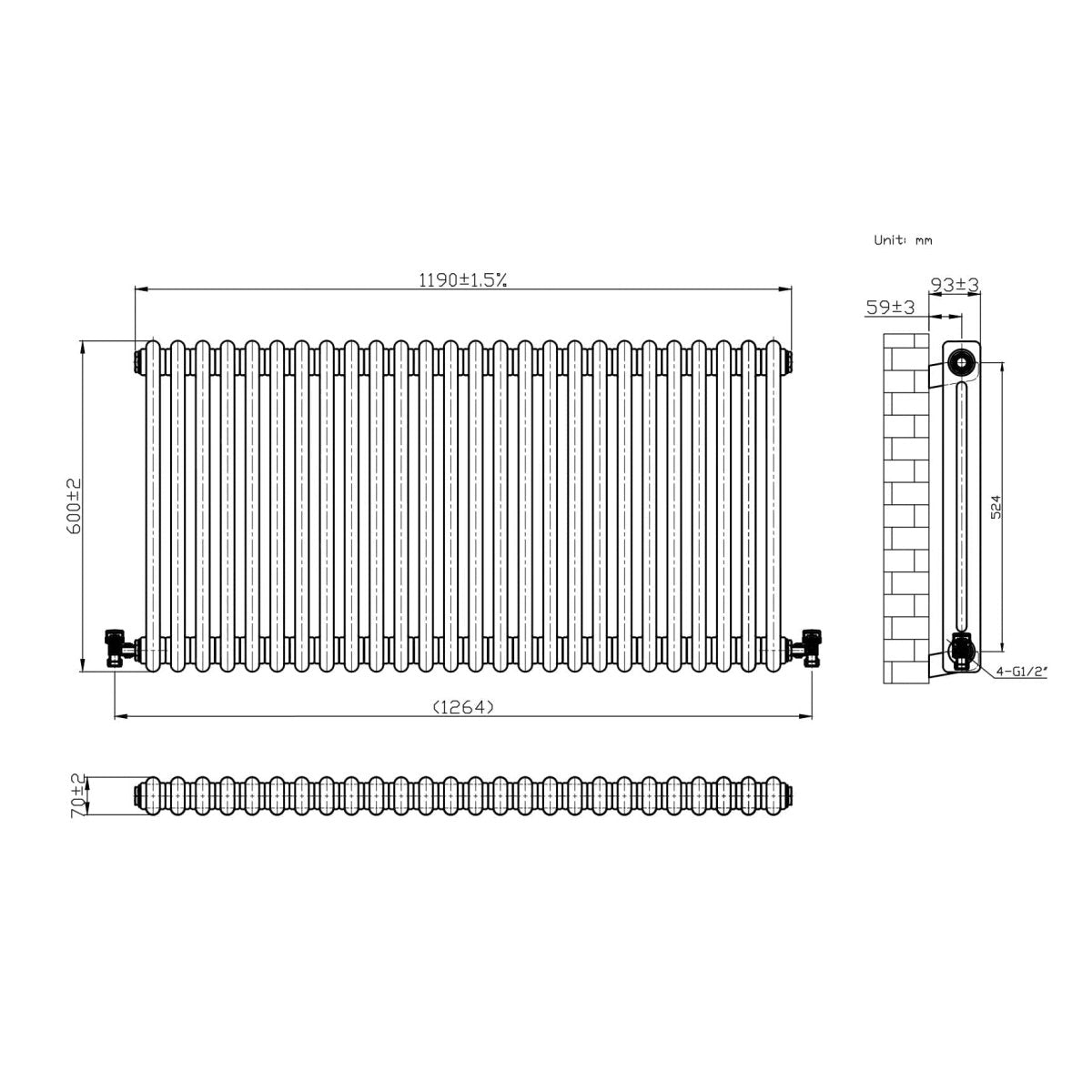 Bathroom4less Heating,Heated Towel Rails,Column Radiators Traditional Horizontal Column Radiator