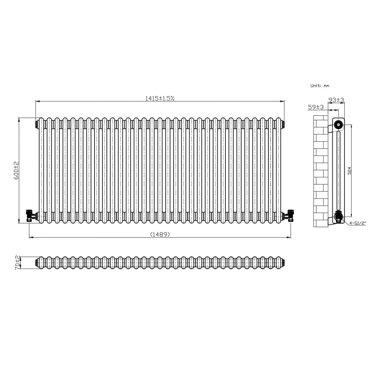 Bathroom4less Heating,Heated Towel Rails,Column Radiators Traditional Horizontal Column Radiator