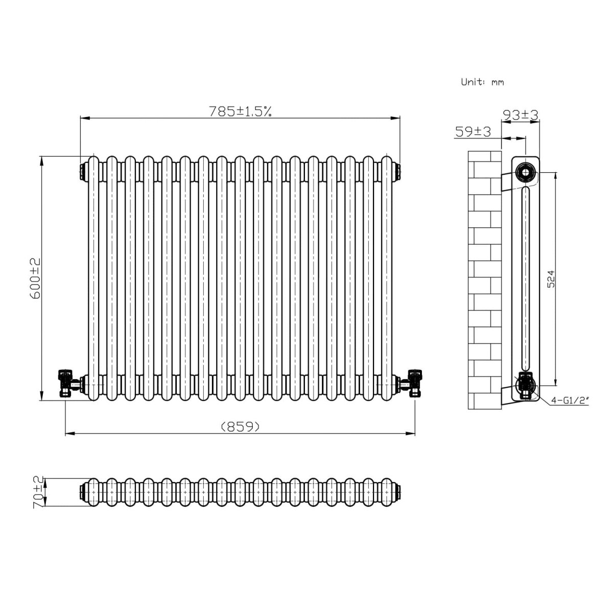 Bathroom4less Heating,Heated Towel Rails,Column Radiators Traditional Horizontal Column Radiator