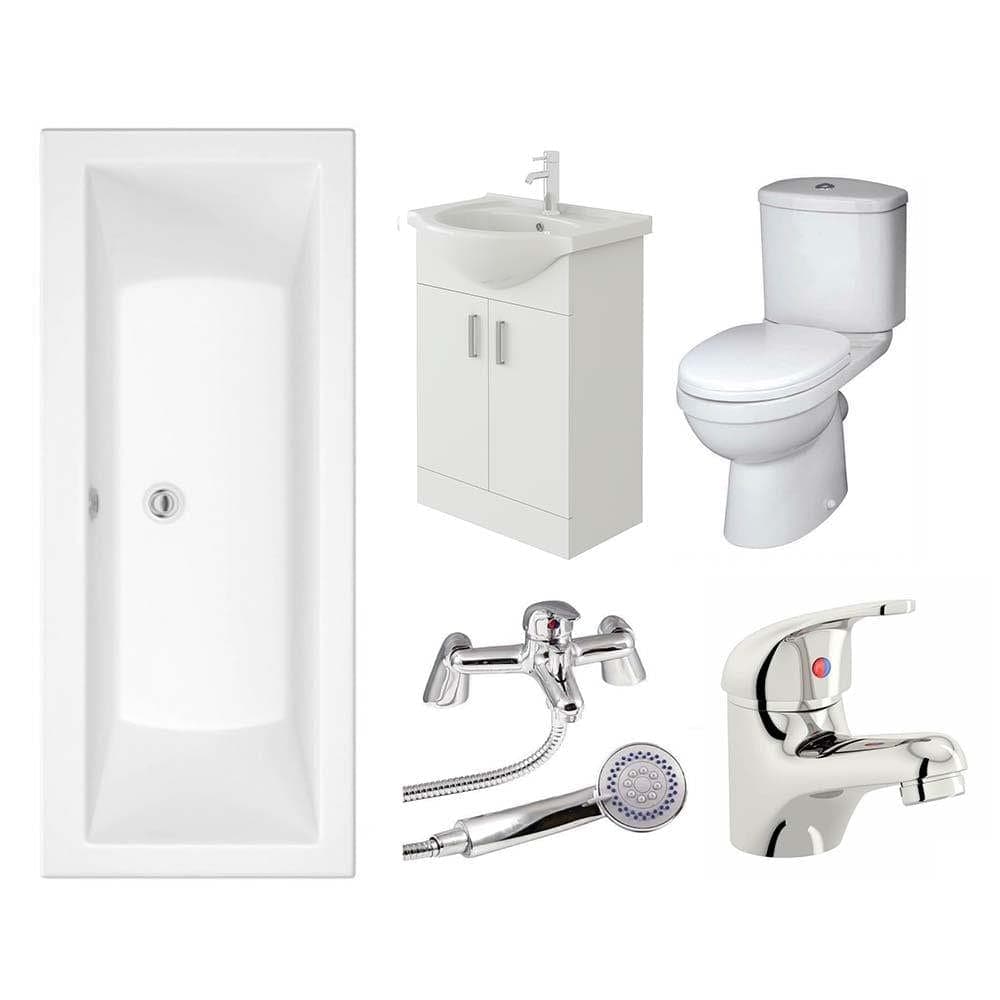 VeeBath Umbro Vanity Unit, Toilet & Single Ended Bath Bathroom Suite - 1800mm